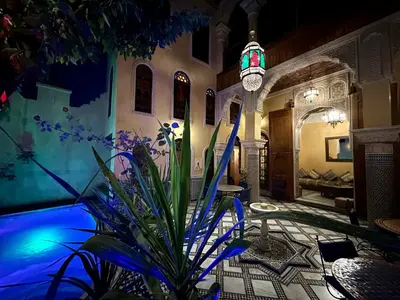 a house with a swimming pool and a plant at Riad Layalina Fes in Fès