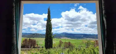 a view of a tree from a window at Auberge Tourtite in Ifrane